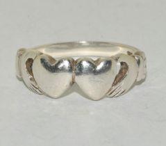 A 925 silver Claddagh ring Size O.