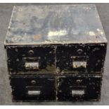 A vintage metal four drawer records/filing cabinet 35x44x39cm.