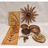 Nine items of vintage treen wall plaques etc.