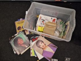 Box of various ephemera and stamps to include music artist's tour programmes and vintage home