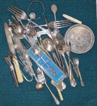 Collection of silver plated flatware and associated collectables.