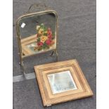 Vintage brass mirrored fire screen together with a vintage framed wall mirror (2).