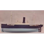 Vintage wooden scratch built model of a steamer ship 78cm in length.