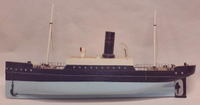 Vintage wooden scratch built model of a steamer ship 78cm in length.