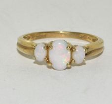 3 Stone Fire Opal 9ct Gold Ring Size O
