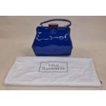 Lulu Guinness ladies Hand bag in Blue Patent gloss with long carry handle and dust cover as new