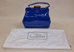 Lulu Guinness ladies Hand bag in Blue Patent gloss with long carry handle and dust cover as new