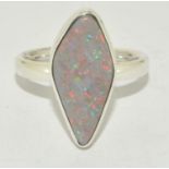 Direct from the Australian Opal miner a set in silver Black Opal ring size O