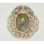 A 925 silver Connemara marble stone ring Size N 1/2.