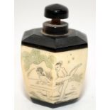 Oriental perfume bottle 6 sided with central Erotic decoration 6.5x4.5cm