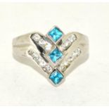 A blue Topaz, CZ 925 silver ring Size T