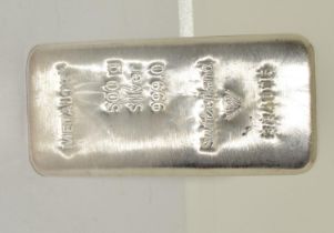 500g Metalor 999.0 silver bar.