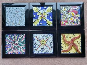 Salvador Dali 'La Suite Catalan' set of six framed ceramic tiles. Designed and produced in 1954.