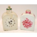 Group of two Chinese export porcelain tea caddies, one with puce decoration and the other in