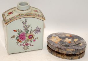 Oriental Tea caddy together a soap stone censor