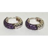 Amethyst w/g/925 silver hoop earrings