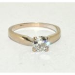 A Diamond solitaire Approx. 0.80 points set in 18ct gold ring Size M