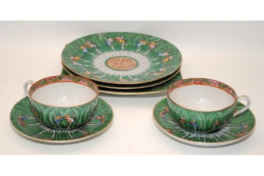 Chinese cabbage & butterfly tea service, five dishes & 2 tea cups. - Image 4 of 4