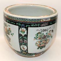 Large Chinese 19th century famille verte fish bowl painted in the Kangxi style & decorated with