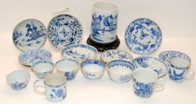 18 piece mixed lot of Oriental mainly Chinese blue and white hand painted porcelain landscape