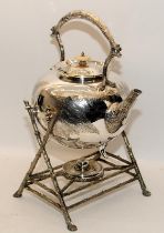 Victorian silver plated spirit kettle and stand by Benetfink & Co. O/all assembled height 41cms