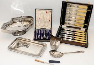 A collection of vintage silver plate to include boxed flatware sets