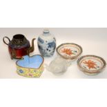 Collection of miscellaneous Chinese items including Miniature painted glass tea Pot, red carnelian