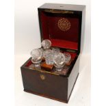 Victorian Mahogany decanter box with fitted decanters and glasses with shield motif