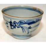 18th Century Chinese porcelain blue and white tea bowl, Qing dynasty (1636-1911)painted as a coastal
