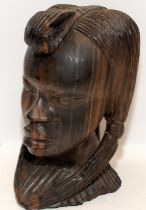 Vintage carved hardwood female African bust. 26cms tall