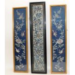 Three Chinese 19th century embroidery textile sleeve bands. 55cm.