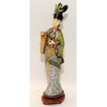 Oriental Geisha lady figure in traditional dress on wooden stand 27cm tall