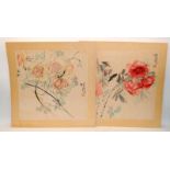 A pair of Singapore rose scroll paintings, earl Lu, Lu Mingde (1925-2005) 57cm x 57cm