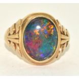 9ct gold mans fiery Opal single stone signet ring size Z