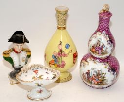 A group of Continental/English antique porcelain to include a double gourd Meissen vase and cover
