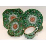 Chinese cabbage & butterfly tea service, five dishes & 2 tea cups.