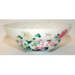 A Chinese famille rose flowers bowl, finely painted in pastel colours, Guangxu marl, 19th century or