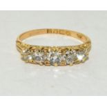 18ct gold ladies antique set 5 stone Diamond ring approx. 75 points size M