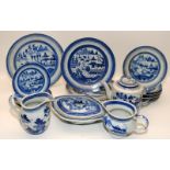 A large collection of early Chinese blue & white export landscape scene porcelain, comprising