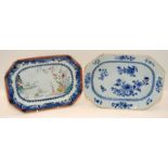 A Chinese 18th century Qianlong blue & white platter with a famille rose iron-red figural charger,
