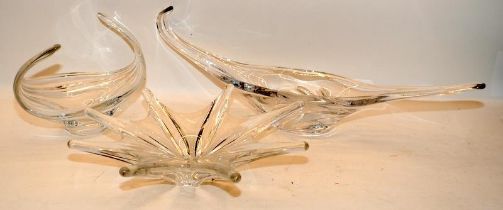 Art glass: Three large statement pieces of mid 20thC clear art glass. The largest being 65cms across