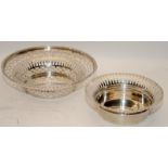 2 x 925 silver H/M fret work Bon Bon dishes 1 is 17cm diameter the other is 13cm diameter 218g