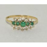 9ct gold ladies emerald bar ring size R ref 953772