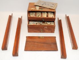 Chinese dominoes bone and bamboo Majong/Mah Jong set complete with wood case and stands (21cm) All