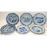 A collection of Oriental blue & white china to include bowls, plates and a plate warmer. 6 items