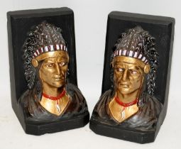 Pair of bookends in the form of Native American busts. 16cms tall.
