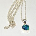 Direct from the Australian Opal miner a set in silver Black Opal pendant necklace