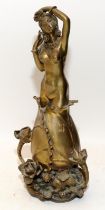 Vintage brass figure of a maiden emerging from a rose. 27cms tall