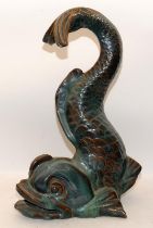 Large cement delphin or mythical dolphin glazed water feature.60cms tall