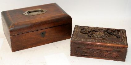 Two vintage wooden boxes including a Kashmiri hinged box with leaf and berries decoration and